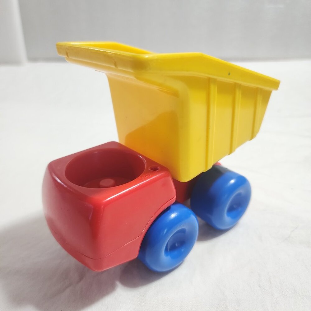 Little Tikes Dump Truck Vintage 1980s Yellow Red Blue Chunky Toddle Tots 5"x4.5"